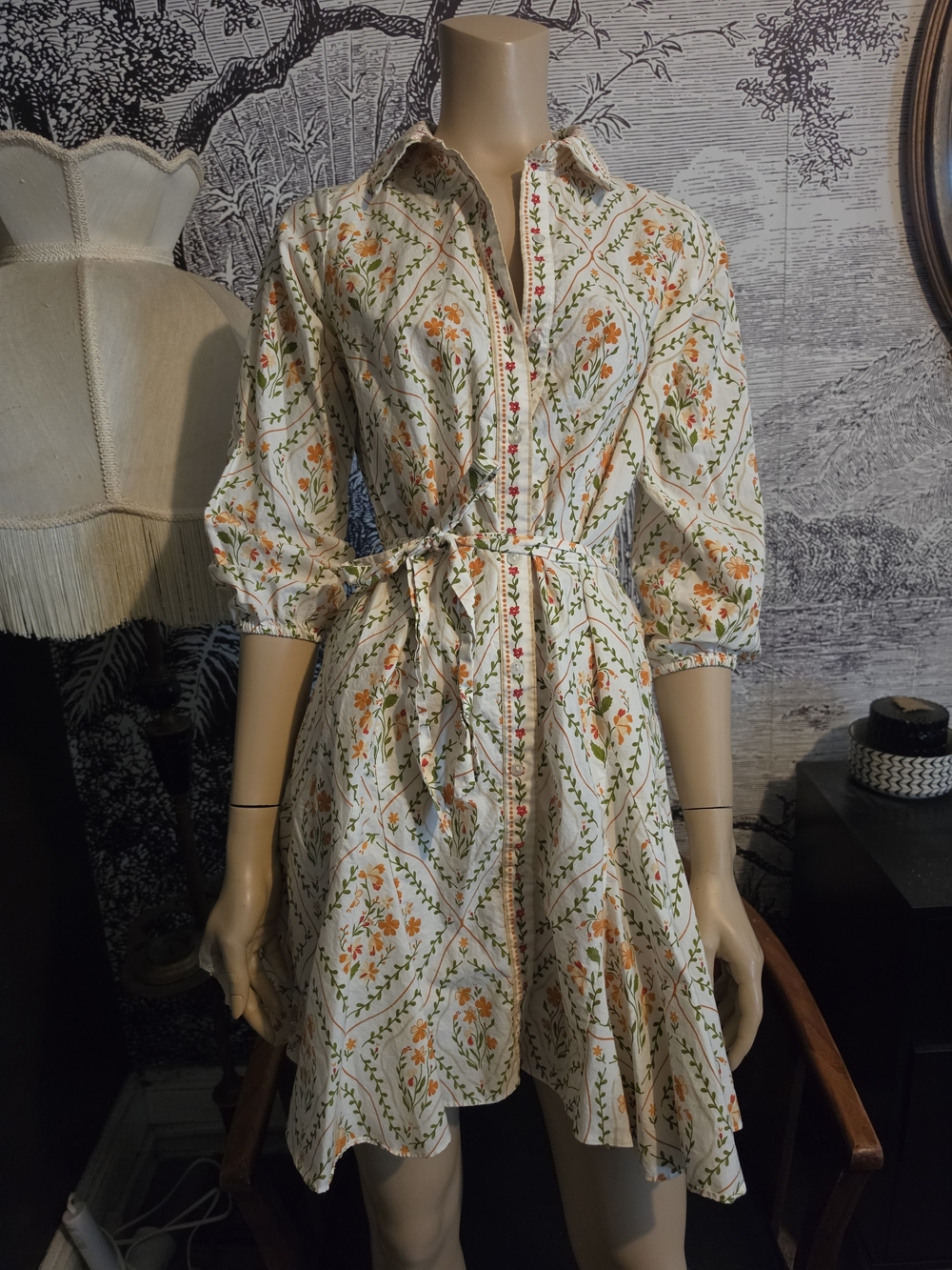 MSK Boho Cottagecore Floral Button-Down Shirt Dress S